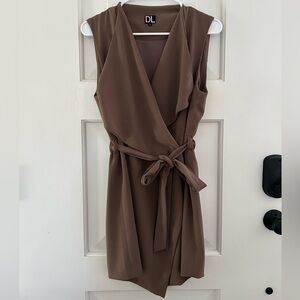 Mocha Trench Vest Wrap Mini Dress